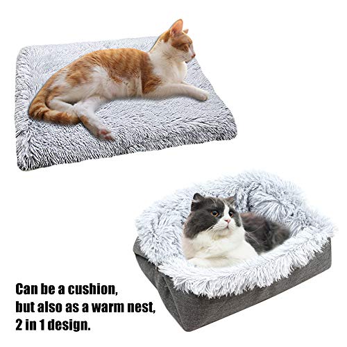 Cama de felpa para la mayoría gatos y perros pequeños, 63,5 x 58,2 cm, suave y cálida, para invierno, con forro suave a juego, resistente a la suciedad