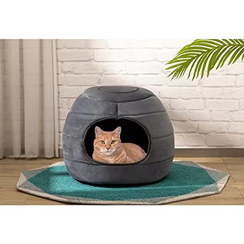 Cama Gato Gato Cama Cueva, Hollypet Gato Casa Perro Pequeño Cama 2-in-1 Plegable Cama para Mascotas, Gris Oscur, L