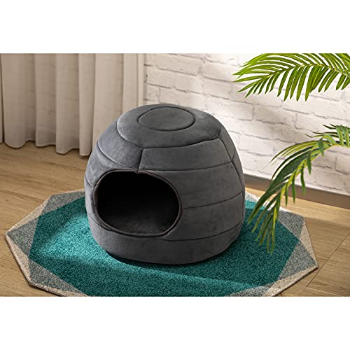 Cama Gato Gato Cama Cueva, Hollypet Gato Casa Perro Pequeño Cama 2-in-1 Plegable Cama para Mascotas, Gris Oscur, L