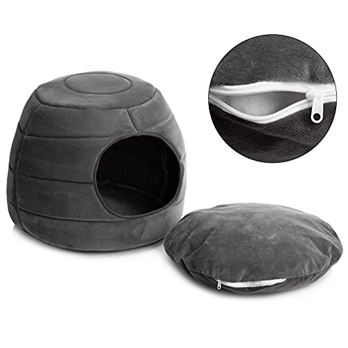 Cama Gato Gato Cama Cueva, Hollypet Gato Casa Perro Pequeño Cama 2-in-1 Plegable Cama para Mascotas, Gris Oscur, L