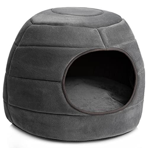 Cama Gato Gato Cama Cueva, Hollypet Gato Casa Perro Pequeño Cama 2-in-1 Plegable Cama para Mascotas, Gris Oscur, L