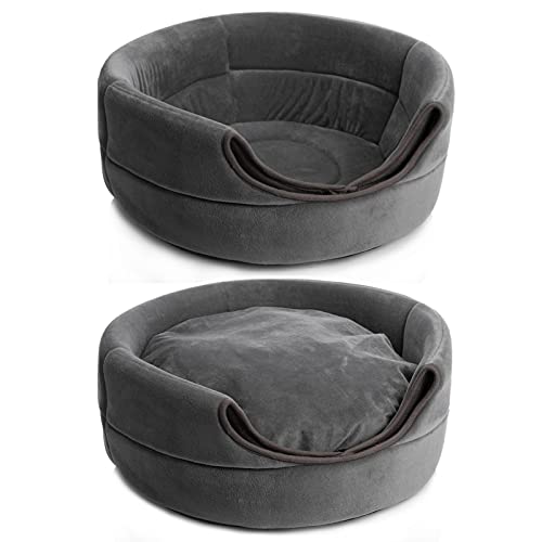 Cama Gato Gato Cama Cueva, Hollypet Gato Casa Perro Pequeño Cama 2-in-1 Plegable Cama para Mascotas, Gris Oscur, L