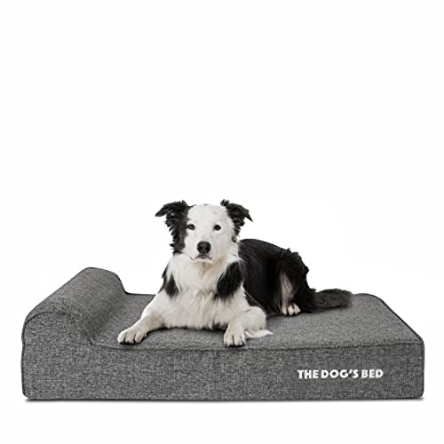 Cama ortopédica para perro The Dog's Bed grande gris con ribete de lino gris 101 x 64 x 15 cm, cama de espuma viscoelástica impermeable para perro