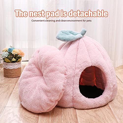 Cama para mascotas de felpa suave Saco de dormir cálido Cachorro Forma de calabaza Mascota Gato Casa de perro Cueva Cama plegable para cachorro caliente Gatito para dormir-Rosa, M, Bélgica