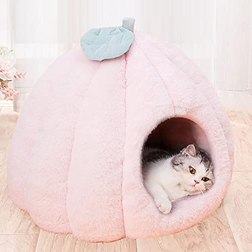 Cama para mascotas de felpa suave Saco de dormir cálido Cachorro Forma de calabaza Mascota Gato Casa de perro Cueva Cama plegable para cachorro caliente Gatito para dormir-Rosa, M, Bélgica