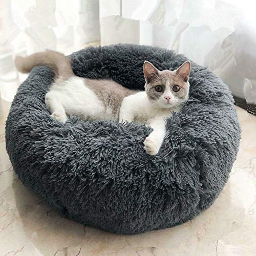 Cama para mascotas mullida y calmante para gato, cojín de peluche suave y relajante para cachorros, cama para gatos, cama redonda para perros pequeños, medianos y gatitos, alivia la ansiedad