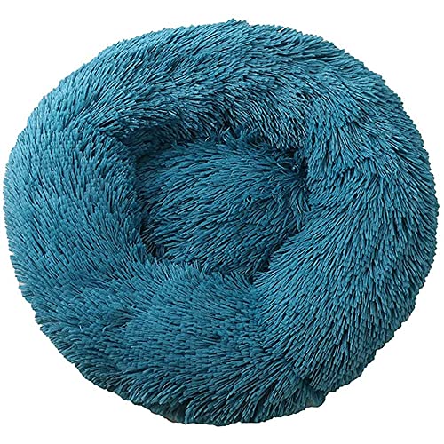 Cama para Mascotas, Perro Nido cárter Nido Peluche Circular Mascota jerarquía de Perro Cama de Perro Invierno tapete Caliente Alfombra Mascota Suministros-Azul_23 Inch