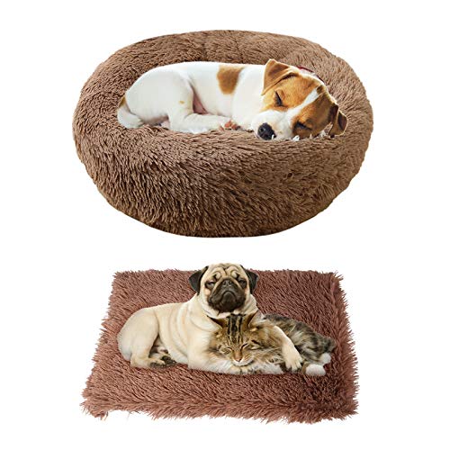 Cama para Perros Gatos y Mantas Perros 2 Piezas de felpa suave Camas redondas para rosquillas Almohadas para Perros Cojín para Camas para Gatos con Calentamiento Automático Cojín para Sofá para Perros