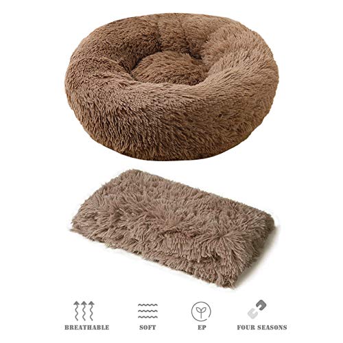 Cama para Perros Gatos y Mantas Perros 2 Piezas de felpa suave Camas redondas para rosquillas Almohadas para Perros Cojín para Camas para Gatos con Calentamiento Automático Cojín para Sofá para Perros