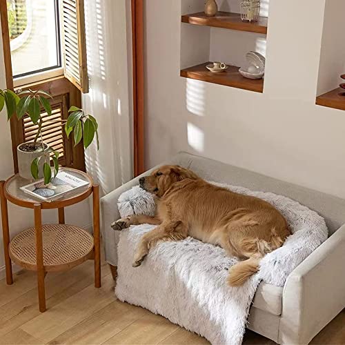 Cama Para Perros, Manta Para Perros, Almohada Ortopédica De Felpa Para Perros, Sofá Para Proteger El Sofá, Alfombrilla Impermeable Antideslizante Para Perros(Size:Pequeña,Color:Ángulo gris-recto)