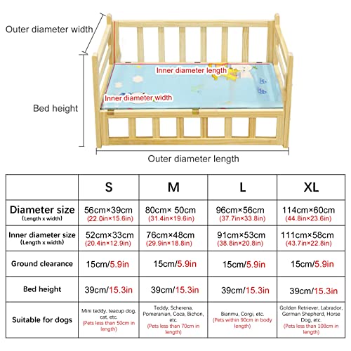 Cama para Perros Marco de Madera, Fuera del Piso de la Perrera con Cojín Removible, Elevado Sofá para Dormir para Mascotas para Perros Pequeños Medianos Gatos (Size : 114cmX60cm)