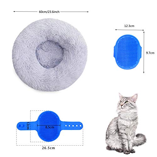 Cama para Perros y Gatos Cozywind sofá para Mascotas 60 cm de Diámetro, de Felpa Gruesa, Redonda, para Mascotas, con Guantes de Baño para Mascotas