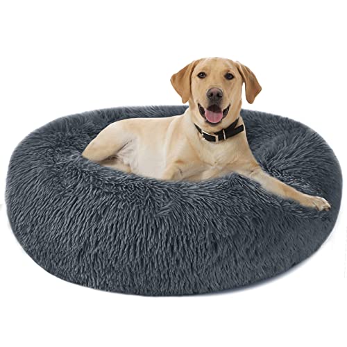 Cama Perro Gato Mediano Grande - Cama para Perros Redonda Antiestres Suave Lavables, Cálido Felpa Cama Cojin Interior Invierno para Perro y Gato Medianos Grande (XXL-80cm, Gris Oscuro)