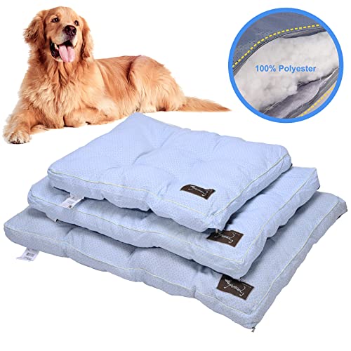 Cama Perro Grande Colchoneta Perro Impermeable Colchon Tela de Lino PREEO Lavable Relleno de Fibra Perro Suave Relax 118 x 78 x 10 cm(Large, Azul)