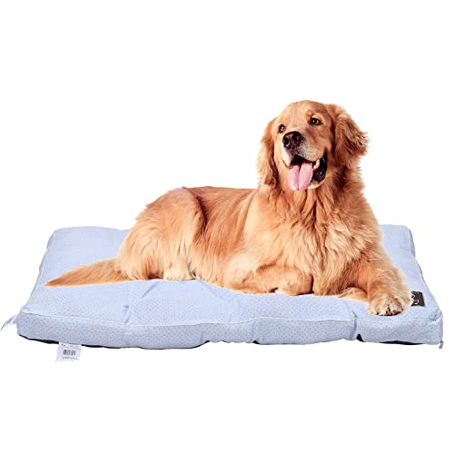 Cama Perro Grande Colchoneta Perro Impermeable Colchon Tela de Lino PREEO Lavable Relleno de Fibra Perro Suave Relax 118 x 78 x 10 cm(Large, Azul)