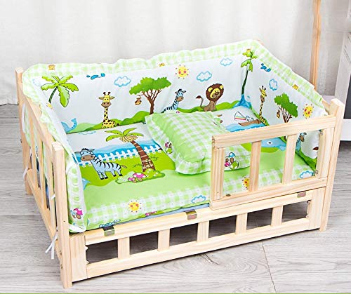 Cama Perros Cama de Madera Original para Mascotas, Cuna para Perros Elevada con Colchoneta y Almohada, Sofá para Mascotas para Sala de Estar para Perros y Gatos Pequeños, Medianos