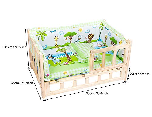 Cama Perros Cama de Madera Original para Mascotas, Cuna para Perros Elevada con Colchoneta y Almohada, Sofá para Mascotas para Sala de Estar para Perros y Gatos Pequeños, Medianos