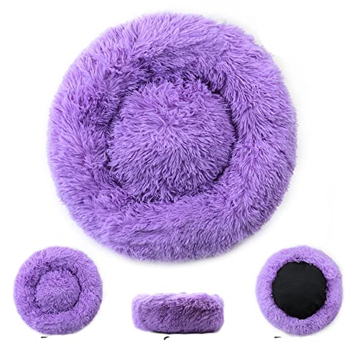 Cama redonda grande para perros con funda con cremallera Sofá cama lavable para mascotas Perrera de felpa larga Cojín grande para perros Perros Alfombrillas para gatos para dormir calientes-Morado, XX