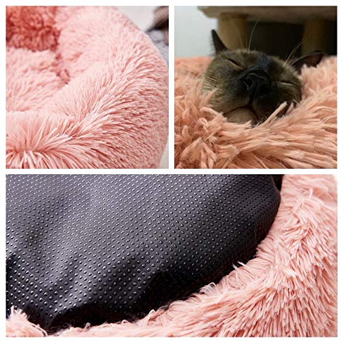 Camas de gato Ronda Cómoda Calming Perro Cama Para Gatos Cama Calmante Perro Anti Anxiet Casa Para Gato Lana Malvavisco Gato Cama Cushion-marrón claro, OD 60 cm, China