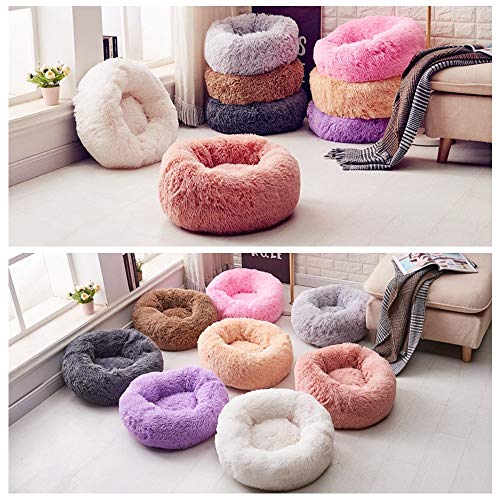 Camas de gato Ronda Cómoda Calming Perro Cama Para Gatos Cama Calmante Perro Anti Anxiet Casa Para Gato Lana Malvavisco Gato Cama Cushion-marrón claro, OD 60 cm, China