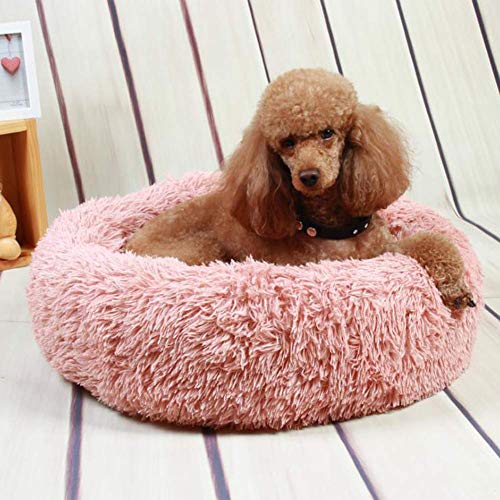 Camas para Gatos,Cama para Perros Cama cómoda para Mascotas, Cojín cálido y Suave para Cama con Nido para Gatos, Sofá de Perrera de rosquilla Redonda Impermeable Lavable-Rosa-M