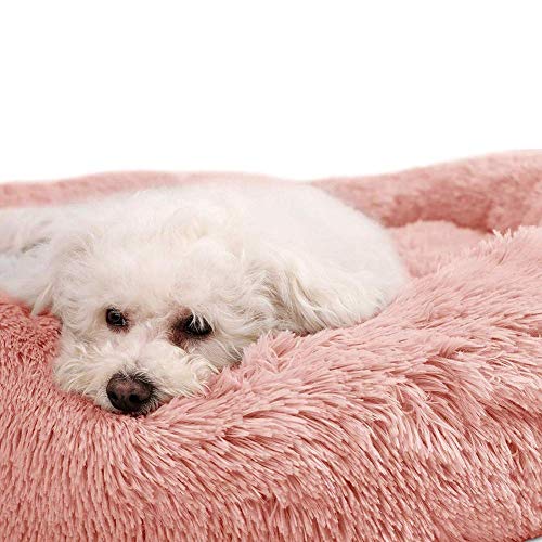 Camas para Gatos,Cama para Perros Cama cómoda para Mascotas, Cojín cálido y Suave para Cama con Nido para Gatos, Sofá de Perrera de rosquilla Redonda Impermeable Lavable-Rosa-M