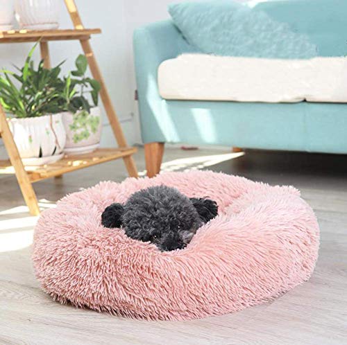 Camas para Gatos,Cama para Perros Cama cómoda para Mascotas, Cojín cálido y Suave para Cama con Nido para Gatos, Sofá de Perrera de rosquilla Redonda Impermeable Lavable-Rosa-M