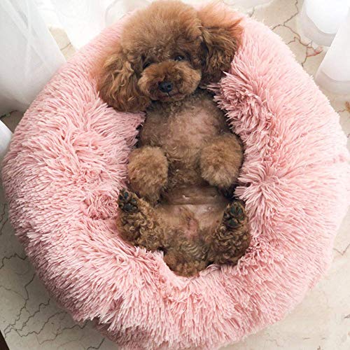 Camas para Gatos,Cama para Perros Cama cómoda para Mascotas, Cojín cálido y Suave para Cama con Nido para Gatos, Sofá de Perrera de rosquilla Redonda Impermeable Lavable-Rosa-M