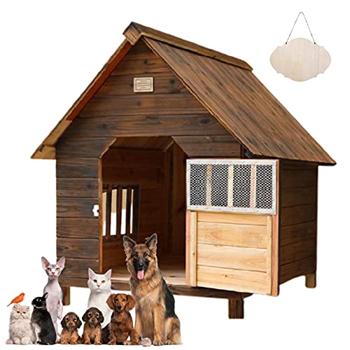 Caseta Perros Exterior, Casa para Perros Exterior, Caseta de Jardín para Perro Grande/ Mediana/Pequeña, Impermeable Casa Perro Caseta Perros Interior Madera, Casa Gato Exterior Madera(Size:99*92*95cm)