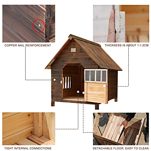 Caseta Perros Exterior, Casa para Perros Exterior, Caseta de Jardín para Perro Grande/ Mediana/Pequeña, Impermeable Casa Perro Caseta Perros Interior Madera, Casa Gato Exterior Madera(Size:99*92*95cm)