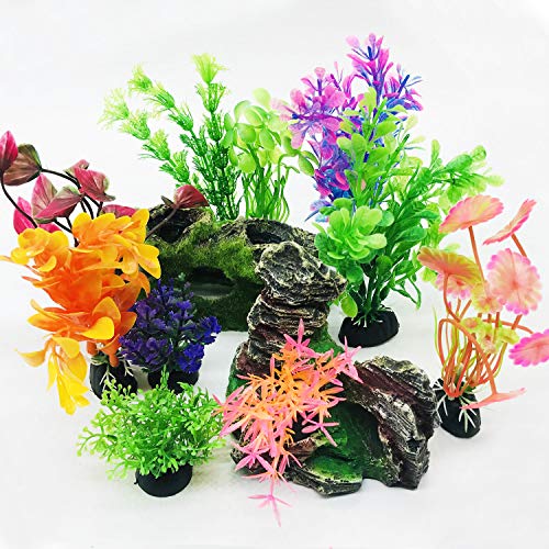 Cayway 20 Pz Plantas Artificiales Acuario, Acuario Plantas de Plástico Altura Plantas Acuario Dorno de Acuario de Resina Rocalla para Decoración de Acuarios y Peceras