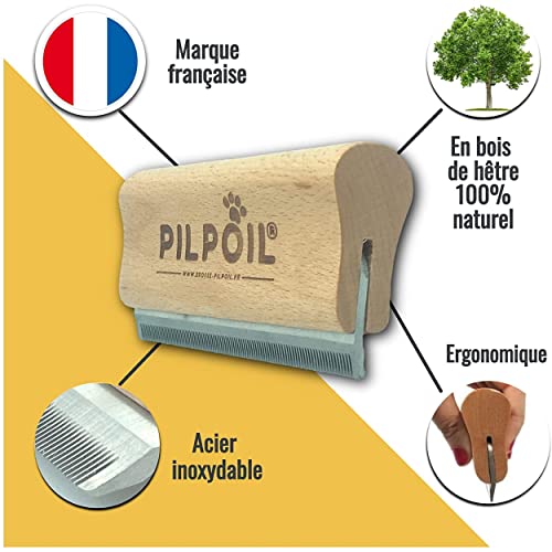 Cepillo para pelos de perro, gato, caballo, conejo, antimudo, elimina el 95 % bajo el pelo muerto, peine mágico y antipelos, herramienta de aseo profesional de madera natural y ergonómica.