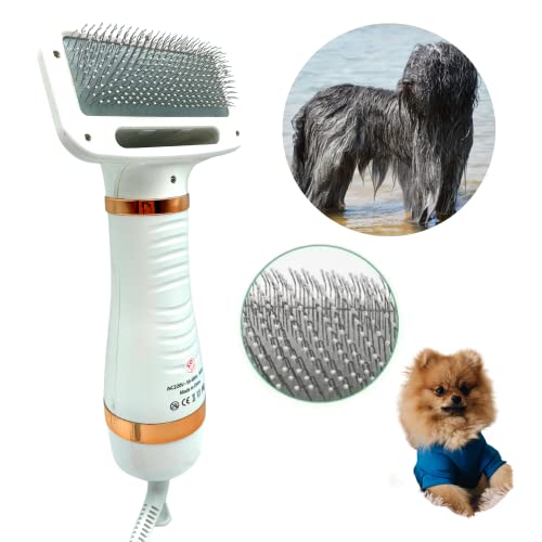 Cepillo Secador para Perros de Pelo Largo y Corto - Peine Secador para Quitar Pelos de Mascota - Secador de Pelo Portátil y Silencioso 2 en 1 para Perros y Gatos (Oro)