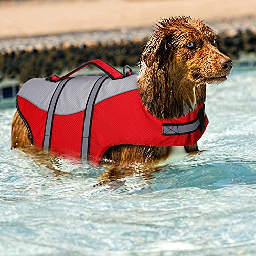 Chaleco Salvavidas para Perros Chaleco Salvavidas Visible con Abrigo Flotante Chaleco Salvavidas para Perros tamaño Ajustable (Small, Rojo)