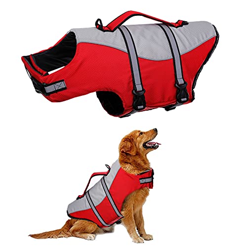 Chaleco Salvavidas para Perros Chaleco Salvavidas Visible con Abrigo Flotante Chaleco Salvavidas para Perros tamaño Ajustable (Small, Rojo)