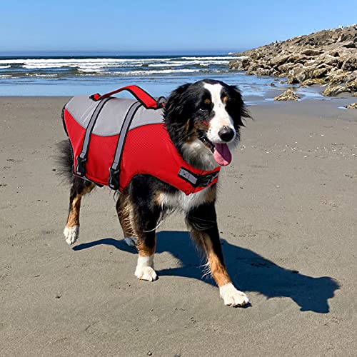 Chaleco Salvavidas para Perros Chaleco Salvavidas Visible con Abrigo Flotante Chaleco Salvavidas para Perros tamaño Ajustable (Small, Rojo)