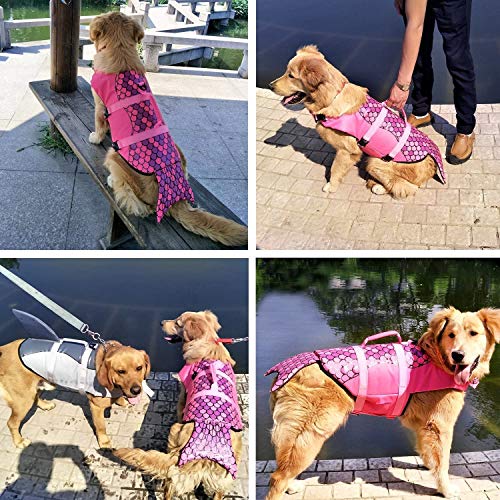 Chalecos salvavidas para perros, chalecos salvavidas reflectantes para mascotas Chaleco de flotación con forma de tiburón Protector de traje de baño de seguridad con rayas reflectantes / correas d