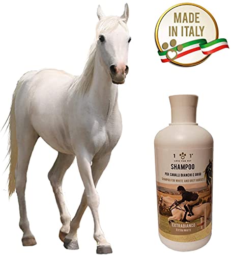 Champú Blanqueador Natural, 500ml - Restaura el color natural de melenas, colas y melenas - Respeta el PH fisiológico de la piel - para caballos claros, blancos o grises, Linea 101