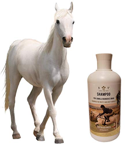 Champú Blanqueador Natural, 500ml - Restaura el color natural de melenas, colas y melenas - Respeta el PH fisiológico de la piel - para caballos claros, blancos o grises, Linea 101