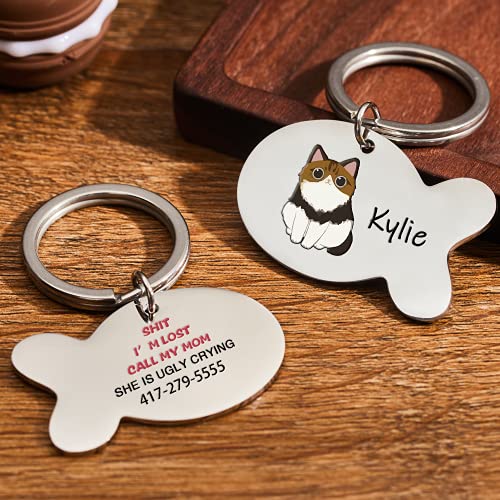 Chapa Identificativa Grabada Placas para Gatos con Nombre Telefono Personalizado Etiquetas de Identificación de Acero Inoxidable para Gato