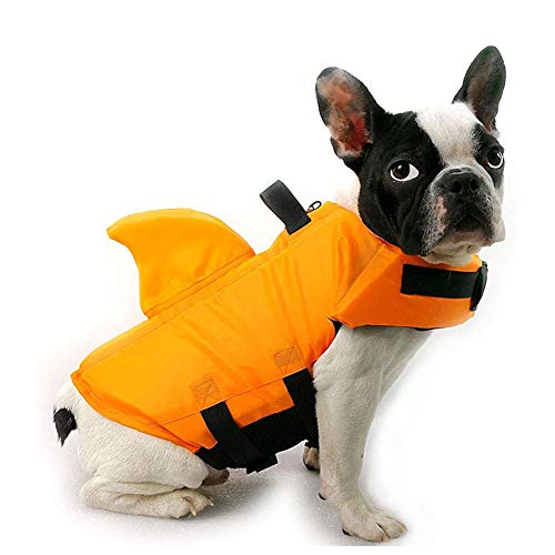 Chaqueta Ajustable Perro Salvavidas, Chaleco Salvavidas Mascota, Traje De Baño, Tiburón Diseño De La Aleta Más Adecuada Para Los Animales Domésticos, Apto Para Perros Pequeños, Medianos Y,Naranja,L