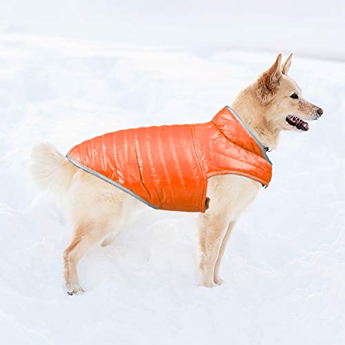 Chaqueta de perro reversible invierno abrigo reflectante impermeable a prueba de viento chaleco para perro Clotehs para cachorro pequeño mediano grande perro (M: naranja/marrón)