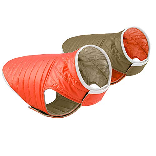 Chaqueta de perro reversible invierno abrigo reflectante impermeable a prueba de viento chaleco para perro Clotehs para cachorro pequeño mediano grande perro (M: naranja/marrón)