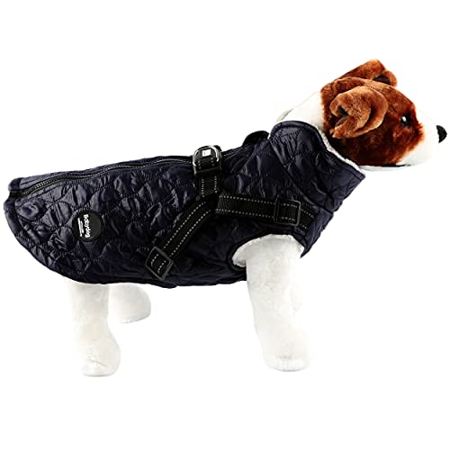 Chaqueta para Perros Invierno Abrigos para Perros Pequeño Mediano Prueba de Viento con Anilla para Arnés - Estilo B, Azul Oscuro, S