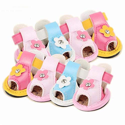 CHENGTAO PU del Perro Casero Botas Zapatos Sandalias del Color del Caramelo For Mascotas Antipatinaje Los Accesorios del Perro Duradero (Color : Pink, Size : 3 Size)