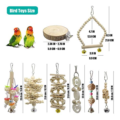 Chikanb Juguetes de Loro de Madera, 8 Piezas Juguetes de Jaula de Pájaros, Jaula Pajaros Bite Toy para Periquitos, Cockatiels, Cacatúas, Conures, Pinzones, Pájaros del Amor, Agapornis