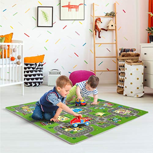 CHILD FENCE Alfombra Puzzle De Goma EVA para Niños Alfombra Infantil para Jugar Niños Diseño Ciudad Verde Diseño De Circuito De Tráfico 9 Piezas Intercambiables(30X30cm)