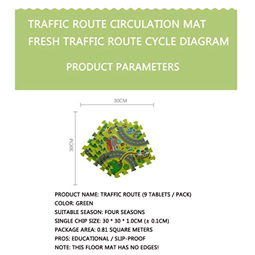 CHILD FENCE Alfombra Puzzle De Goma EVA para Niños Alfombra Infantil para Jugar Niños Diseño Ciudad Verde Diseño De Circuito De Tráfico 9 Piezas Intercambiables(30X30cm)