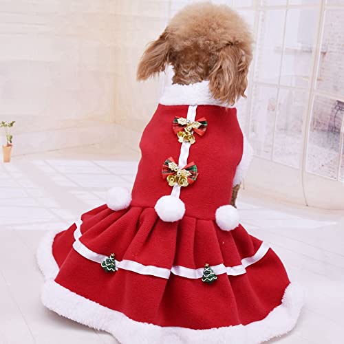 Chollius Traje de Lana roja navideña para Perros pequeños, Traje para Mascotas, Cuello de Piel con Lazo y Campana, Disfraz de Perro de Papá Noel S-XXL (Rojo, M)