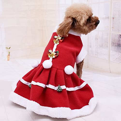 Chollius Traje de Lana roja navideña para Perros pequeños, Traje para Mascotas, Cuello de Piel con Lazo y Campana, Disfraz de Perro de Papá Noel S-XXL (Rojo, M)